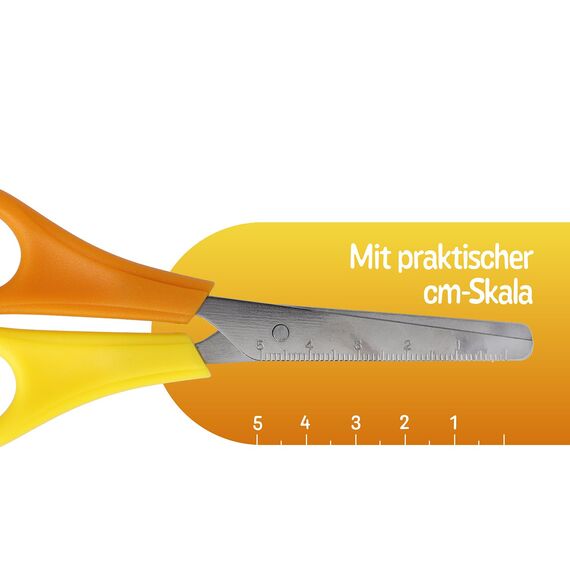 Westcott Kinderschere Gelb Linkshänder | Schere mit integrierter 5 cm Skala | Bastelschere 13 cm (5") ideal für Kinderhände | Sicherheit durch abgerundete Spitze | E-21593 00