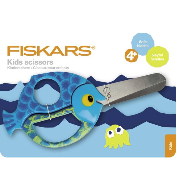 Fiskars Kinder-Tierschere mit Fisch-Motiv, Ab 4 Jahren, Länge: 13 cm, Für Rechts- und Linkshänder, Rostfreie Stahl-Klinge/Kunststoff-Griffe, Blau, 1003746