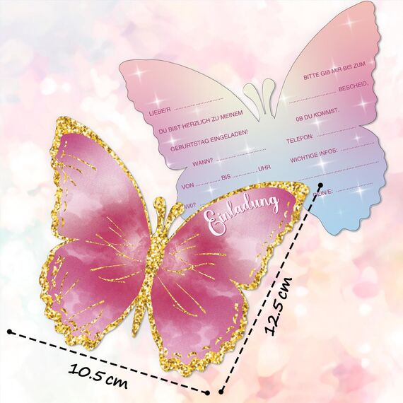 Tixlux 12 Einladungskarten zum Kindergeburtstag, 12 x 10 cm Schmetterlingen Einladungskarten, Geburtstagseinladungen für Mädchen und Jungen, Geburtstagseinladungen Kinder Geburtstagsfeier Kinderparty