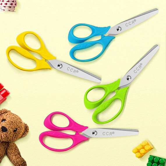 CCR Linkshänder Schere für Kinder, Stumpfe Sicherheitsschere aus Edelstahl für Kinder, PP-Kunststoffgriffe,13 cm Linkshänder Kinderschere zum Schneiden, 4 Stück(farblich sortiert)