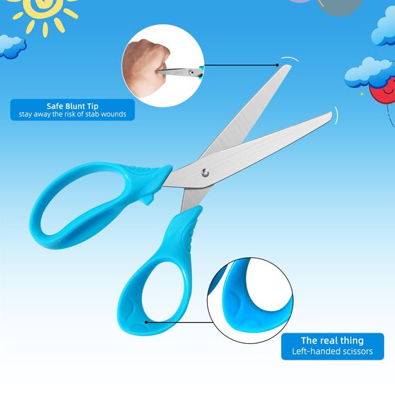 CCR Linkshänder Schere für Kinder, Stumpfe Sicherheitsschere aus Edelstahl für Kinder, PP-Kunststoffgriffe,13 cm Linkshänder Kinderschere zum Schneiden, 4 Stück(farblich sortiert)
