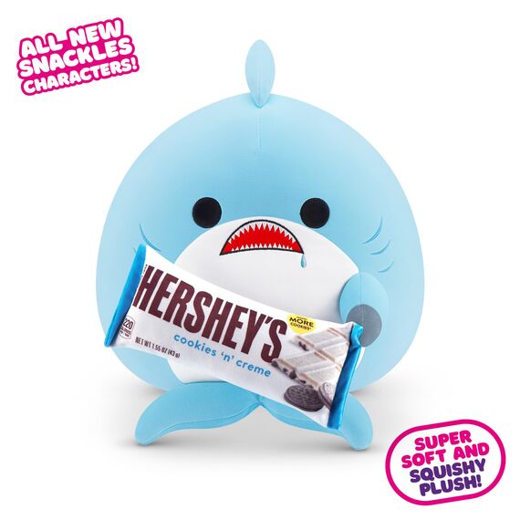 Snackles, Series 2, Shark (Hershey, Cookie n Cream), Plush Toy, Cuddly Squishy Comfort Plush with License Snack Brand Accessory, Small (20 cm), Brown Box, (Shark)
