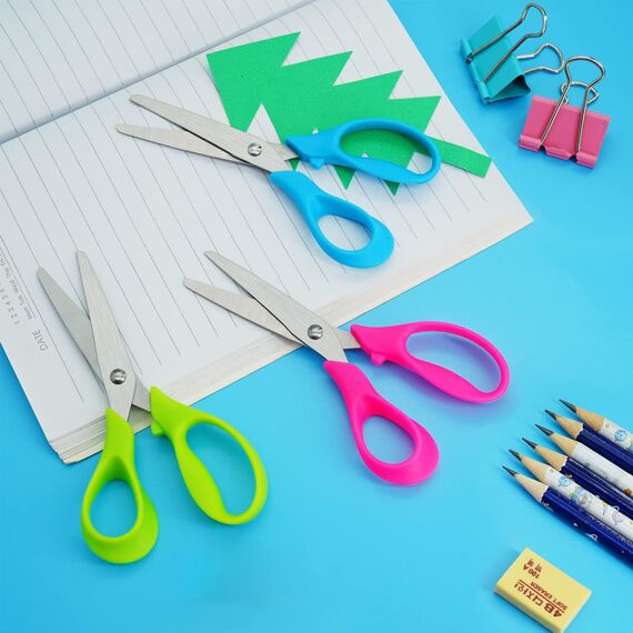 CCR Linkshänder Schere Kinder, Stumpfe Sicherheitsschere aus Edelstahl für Kinder, PP-Kunststoffgriffe,13 cm Linkshänder Kinderschere zum Schneiden, (Rosa/Blau/Grün) 3 Set