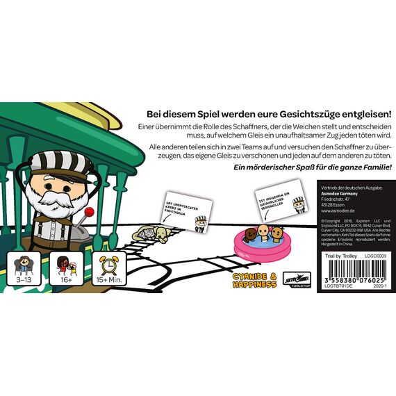 Lucky Duck Games, Trial by Trolley, Grundspiel, Partyspiel, Kartenspiel, 3-13 Spieler, Ab 16+ Jahren, 15+ Minuten, Deutsch