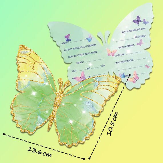 Tixlux 12 Einladungskarten zum Kindergeburtstag, 12 x 10 cm Schmetterlingen Einladungskarten, Geburtstagseinladungen für Mädchen und Jungen, Geburtstagseinladungen Kinder Geburtstagsfeier Kinderparty