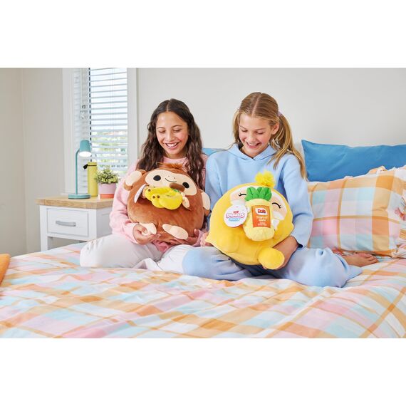 Snackles, Series 2, Sloth (Dole, Pineapple), Plush Toy, Cuddly Squishy Comfort Plush with License Snack Brand Accessory, Medium (35 cm), Brown Box, (Sloth)