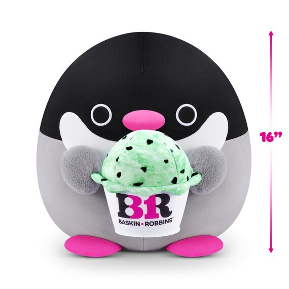 Snackles, Series 2, Penguin (Baskin Robbin), Plush Toy, Cuddly Squishy Comfort Plush with License Snack Brand Accessory, Large (40 cm), Brown Box, (Penguin)