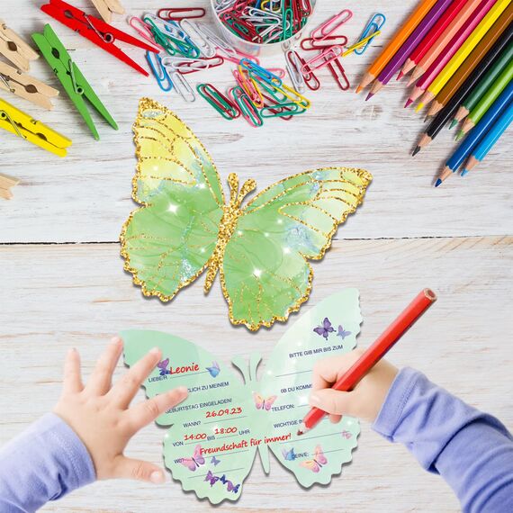 Tixlux 12 Einladungskarten zum Kindergeburtstag, 12 x 10 cm Schmetterlingen Einladungskarten, Geburtstagseinladungen für Mädchen und Jungen, Geburtstagseinladungen Kinder Geburtstagsfeier Kinderparty