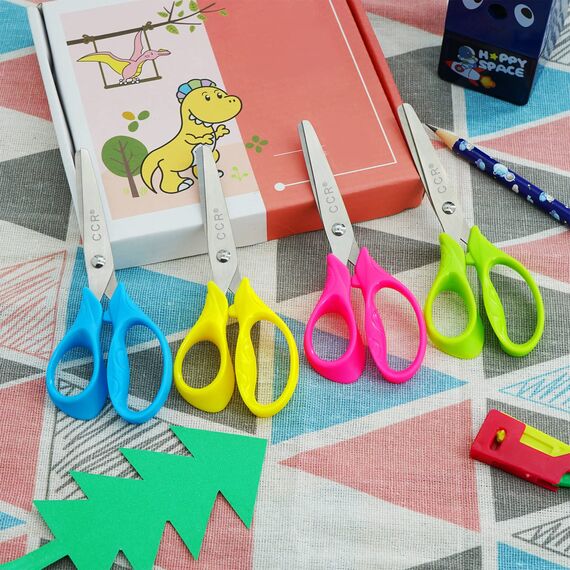 CCR Linkshänder Schere für Kinder, Stumpfe Sicherheitsschere aus Edelstahl für Kinder, PP-Kunststoffgriffe,13 cm Linkshänder Kinderschere zum Schneiden, 4 Stück(farblich sortiert)