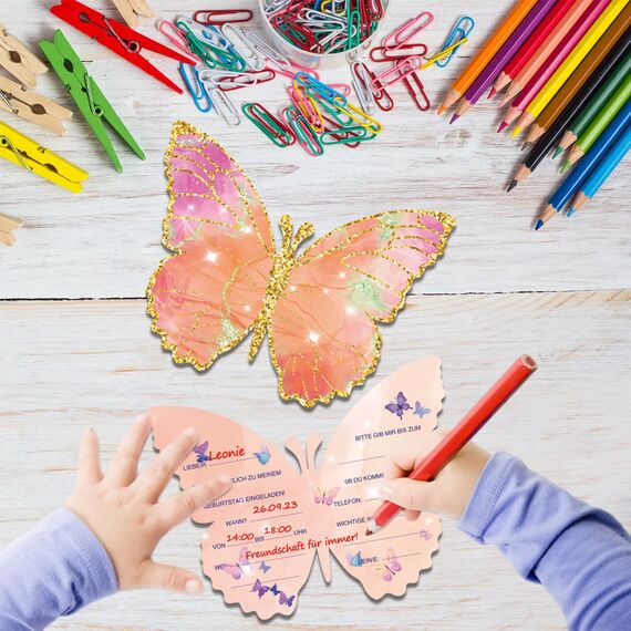 Tixlux 12 Einladungskarten zum Kindergeburtstag, 12 x 10 cm Schmetterlingen Einladungskarten, Geburtstagseinladungen für Mädchen und Jungen, Geburtstagseinladungen Kinder Geburtstagsfeier Kinderparty