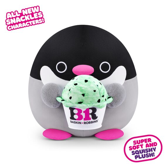 Snackles, Series 2, Penguin (Baskin Robbin), Kuschelig-weiches, beruhigendes, 20 cm großes Plüschspielzeug mit Snackmarken-Accessoire (Penguin), Muttertagsgeschenk