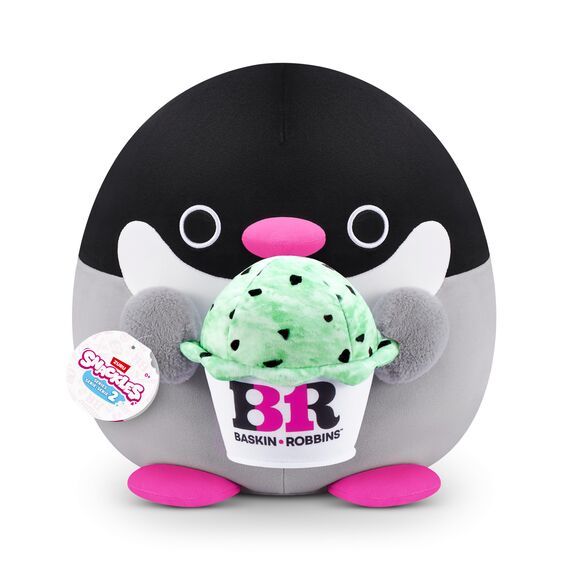Snackles, Series 2, Penguin (Baskin Robbin), Plush Toy, Cuddly Squishy Comfort Plush with License Snack Brand Accessory, Large (40 cm), Brown Box, (Penguin)