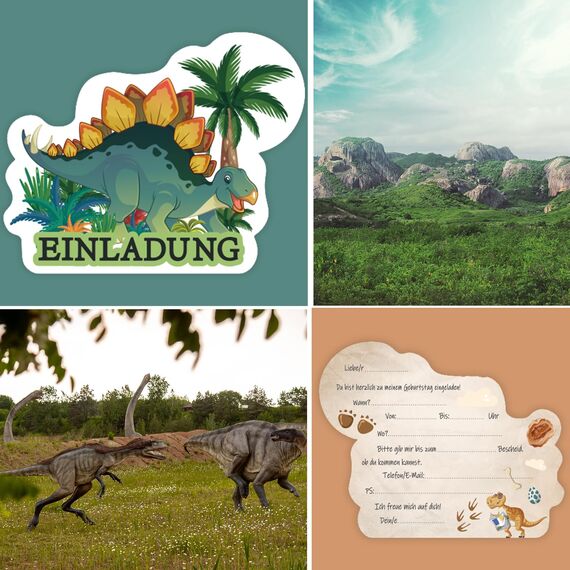 Tixlux 12 Einladungskarten zum Kindergeburtstag, 12 x 10 cm Dinosaurier Einladungskarten, Geburtstagseinladungen für Jungen und Mädchen, Geburtstagseinladungen Kinder Geburtstagsfeier Kinderparty