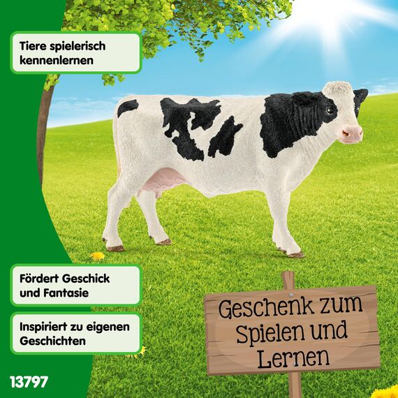 SCHLEICH Farm World | Kuh Schwarzbunt 13797 Bauernhof Spielfigur | detailgetreue Tierfiguren | tolles Geschenk für Jungen und Mädchen | Bauernhof Spielzeug ab 3 Jahre | 13 x 6 x 8 cm