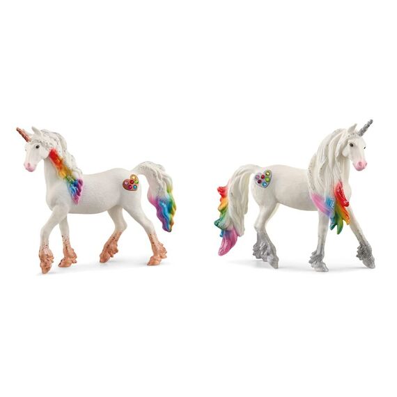SCHLEICH 70726 Spielfigur -Regenbogeneinhorn, Stute bayala, Mehrfarbig & 70725 Spielfigur -Regenbogeneinhorn, Hengst bayala, Mehrfarbig