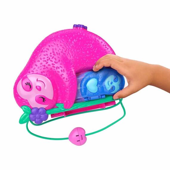 Polly Pocket Faultierfamilie 2-in-1 Taschenschatulle - Tropisches Abenteuer mit 12 Accessoires, Dschungelspielbereiche und versteckter Strand, für Kinder ab 4 Jahren, HRD40
