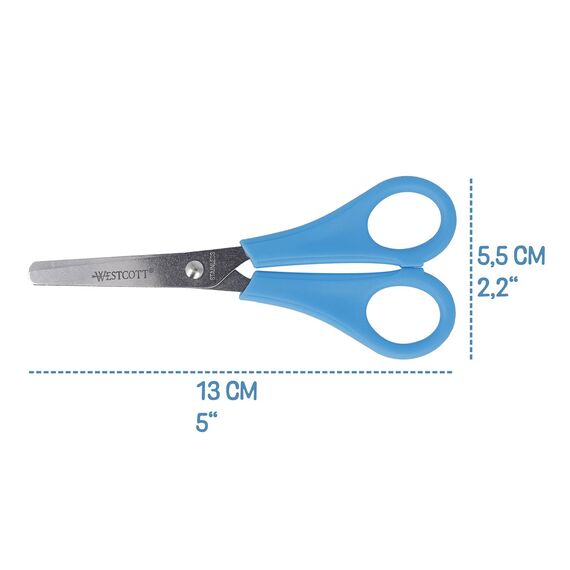 Westcott Kinderschere Blau Rechtshänder | Schere mit integrierter 5 cm Skala | Bastelschere 13 cm (5") ideal für Kinderhände | Sicherheit durch abgerundete Spitze | E-21592 00