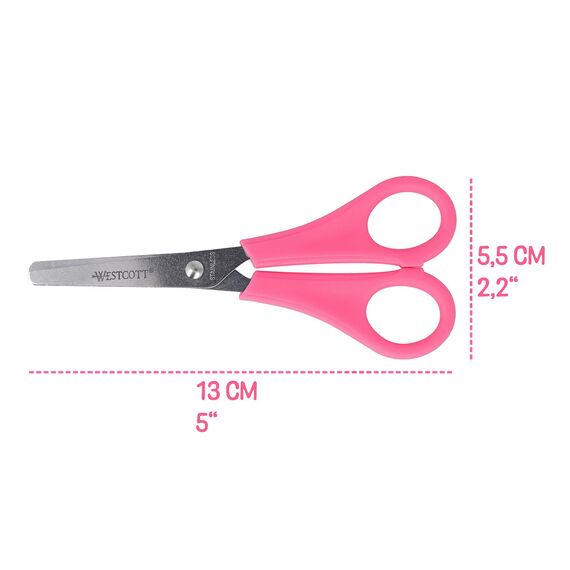 Westcott Kinderschere Pink Rechtshänder | Schere mit integrierter 5 cm Skala | Bastelschere 13 cm (5") ideal für Kinderhände | Sicherheit durch abgerundete Spitze | E-21591 00