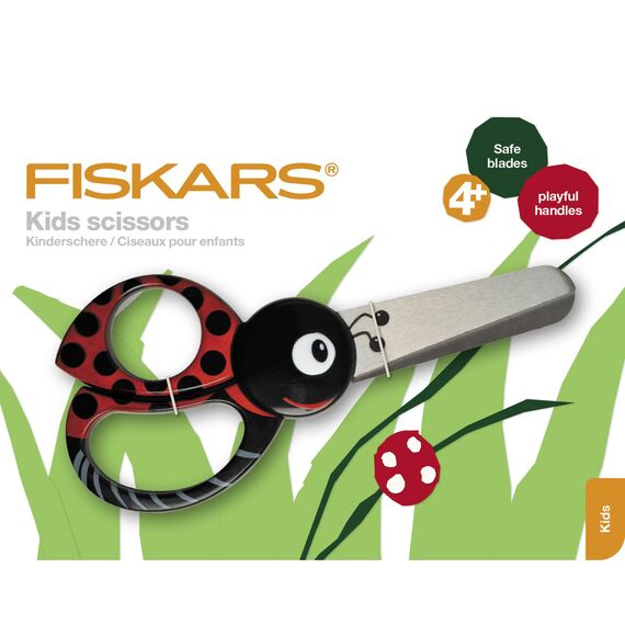Fiskars Kinder-Tierschere mit Marienkäfermotiv, Ab 4 Jahren, Länge: 13 cm, Für Rechts- und Linkshänder, Rostfreie Stahl-Klinge/Kunststoff-Griffe, Rot, 1004612