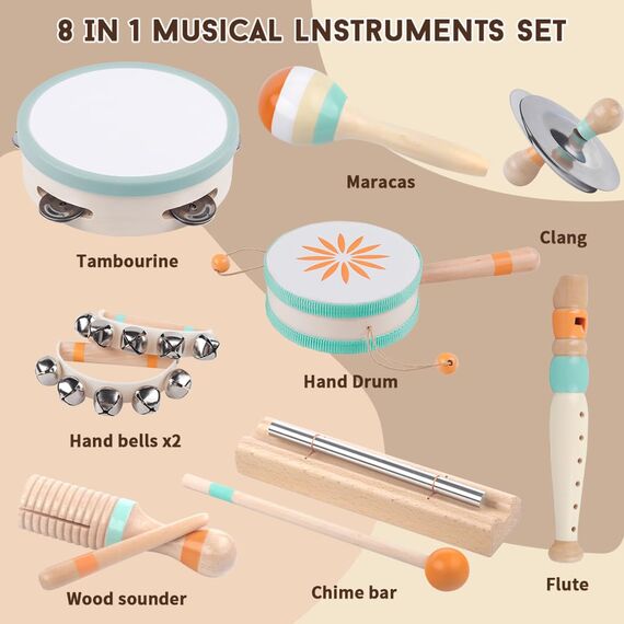 Kleinkind-Musikinstrumente, Montessori-Musikinstrumente für Babys, Percussion-Instrumente für 1-Jährige Jungen und Mädchen, Geburtstagsgeschenk für Kinder von 1-3 Jahren (8 in 1)