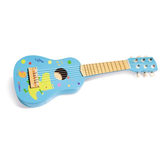 Eichhorn – Gitarre für Kinder – Blaue Kindergitarre, stimmbare Nylonsaiten, Holzspielzeug, mit Dino, Holzgitarre für Jungen und Mädchen ab 3 Jahren