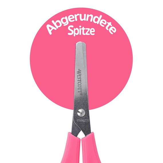 Westcott Kinderschere Pink Rechtshänder | Schere mit integrierter 5 cm Skala | Bastelschere 13 cm (5") ideal für Kinderhände | Sicherheit durch abgerundete Spitze | E-21591 00