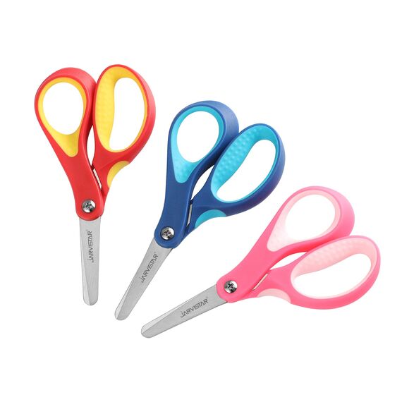 JARVISTAR Kinder Sicherheit Schere,3 Stück Kinderschere Sicherheitsschere Papierschere Bastelschere Gerundete Klingen Schulschere Klein Schere Set für Jungen Mädchen DIY 13 CM (Blau/Rosa/Rot)