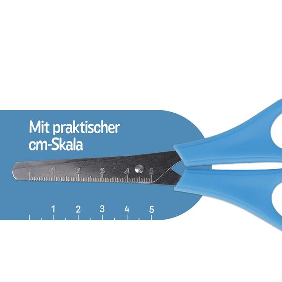 Westcott Kinderschere Blau Rechtshänder | Schere mit integrierter 5 cm Skala | Bastelschere 13 cm (5") ideal für Kinderhände | Sicherheit durch abgerundete Spitze | E-21592 00