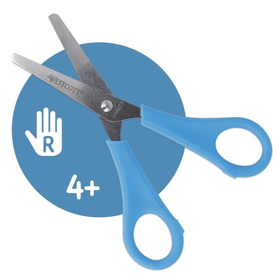 Westcott Kinderschere Blau Rechtshänder | Schere mit integrierter 5 cm Skala | Bastelschere 13 cm (5") ideal für Kinderhände | Sicherheit durch abgerundete Spitze | E-21592 00