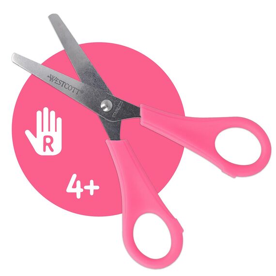 Westcott Kinderschere Pink Rechtshänder | Schere mit integrierter 5 cm Skala | Bastelschere 13 cm (5") ideal für Kinderhände | Sicherheit durch abgerundete Spitze | E-21591 00