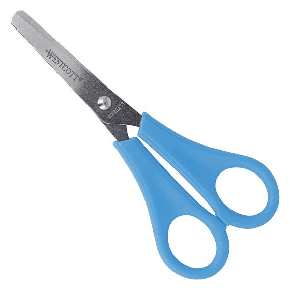 Westcott Kinderschere Blau Rechtshänder | Schere mit integrierter 5 cm Skala | Bastelschere 13 cm (5") ideal für Kinderhände | Sicherheit durch abgerundete Spitze | E-21592 00