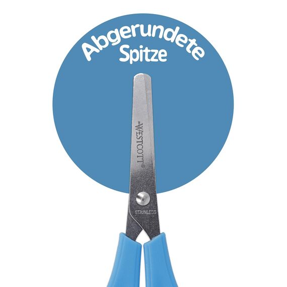 Westcott Kinderschere Blau Rechtshänder | Schere mit integrierter 5 cm Skala | Bastelschere 13 cm (5") ideal für Kinderhände | Sicherheit durch abgerundete Spitze | E-21592 00