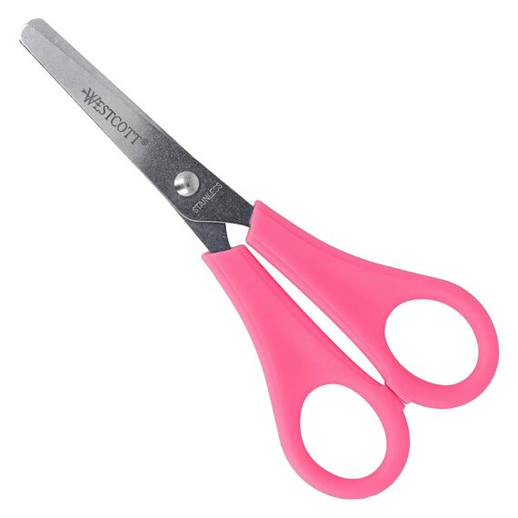 Westcott Kinderschere Pink Rechtshänder | Schere mit integrierter 5 cm Skala | Bastelschere 13 cm (5") ideal für Kinderhände | Sicherheit durch abgerundete Spitze | E-21591 00