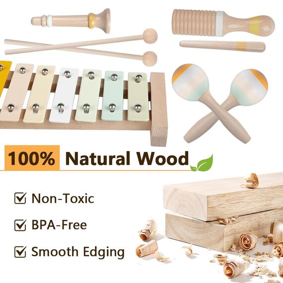 Kleinkind-Musikinstrumente, Montessori-Musikinstrumente für Babys, Percussion-Instrumente für 1-Jährige Jungen und Mädchen, Geburtstagsgeschenk für Kinder von 1-3 Jahren (6 in 1)