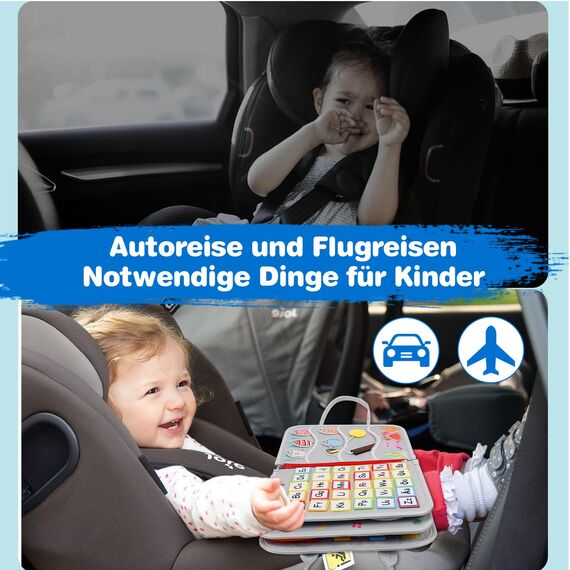 JHkim Montessori Busy Board Deutsch, Kinder Spielzeug ab 1 2 3 4 Jahre, Activity Board Busy Book, Geschenke für Junge Mädchen, Kinder Sensorik Lernspielzeug, Motorikbrett für Reise Auto Flugzeug, Grau