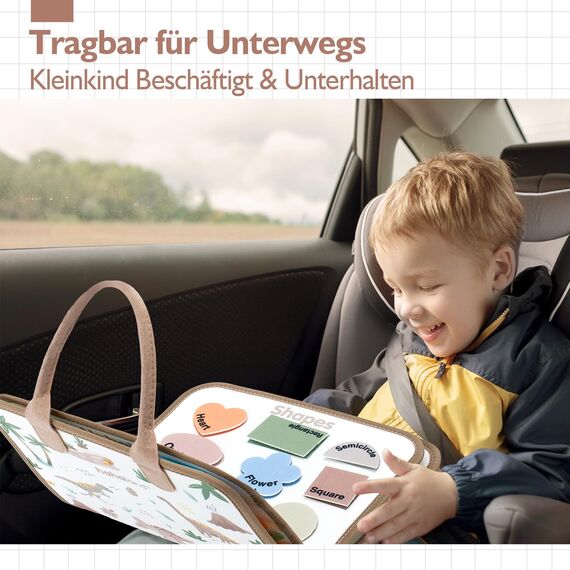 hahaland Dinosaurier Thema Busy Board mit DIY Zeichnungen, Activity Board Montessori Spielzeug ab 3 Jahre, Quiet Book für Reise Autofahrt Flugzeug, Motorikspielzeug Geschenk 3 Jahre Jungen Mädchen