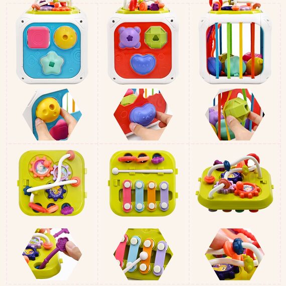 spielzeug ab 1 2 Jahr, 7 in 1 Montessori Babyspielzeug Motorikschleife Activity Center Motorikspielzeug Lernspielzeug Sensorik Sortierspiel Motorikwürfel kinderspielzeug für Junge Mädchen Geschenk