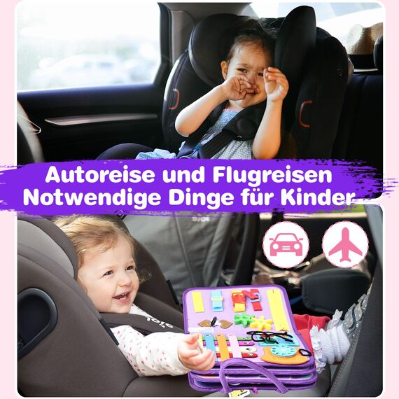 JHkim Montessori Busy Board Deutsch, Kinder Spielzeug ab 1 2 3 4 Jahre, Activity Board Busy Book, Geschenke für Junge Mädchen, Kinder Sensorik Lernspielzeug, Motorikbrett für Reise Auto Flugzeug