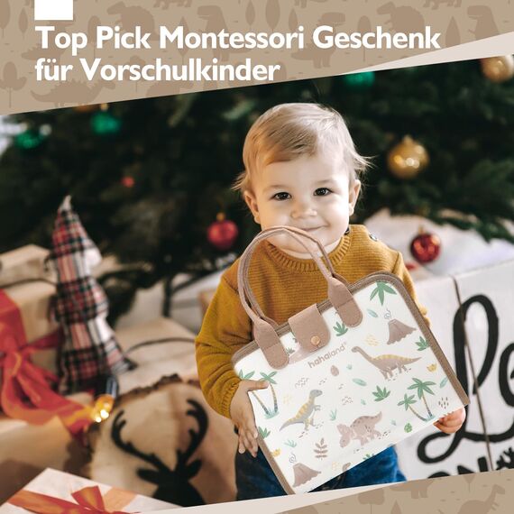 hahaland Dinosaurier Thema Busy Board mit DIY Zeichnungen, Activity Board Montessori Spielzeug ab 3 Jahre, Quiet Book für Reise Autofahrt Flugzeug, Motorikspielzeug Geschenk 3 Jahre Jungen Mädchen