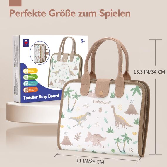 hahaland Dinosaurier Thema Busy Board mit DIY Zeichnungen, Activity Board Montessori Spielzeug ab 3 Jahre, Quiet Book für Reise Autofahrt Flugzeug, Motorikspielzeug Geschenk 3 Jahre Jungen Mädchen