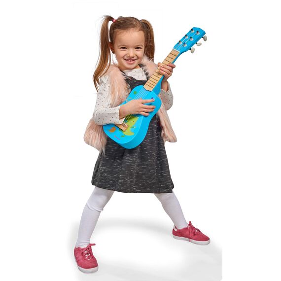 Eichhorn – Gitarre für Kinder – Blaue Kindergitarre, stimmbare Nylonsaiten, Holzspielzeug, mit Dino, Holzgitarre für Jungen und Mädchen ab 3 Jahren