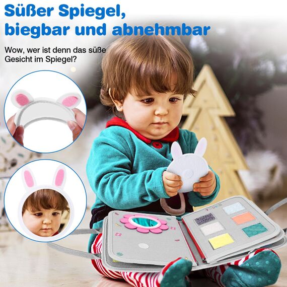 JHkim Montessori Busy Board Deutsch, Kinder Spielzeug ab 1 2 3 4 Jahre, Activity Board Busy Book, Geschenke für Junge Mädchen, Kinder Sensorik Lernspielzeug, Motorikbrett für Reise Auto Flugzeug, Grau