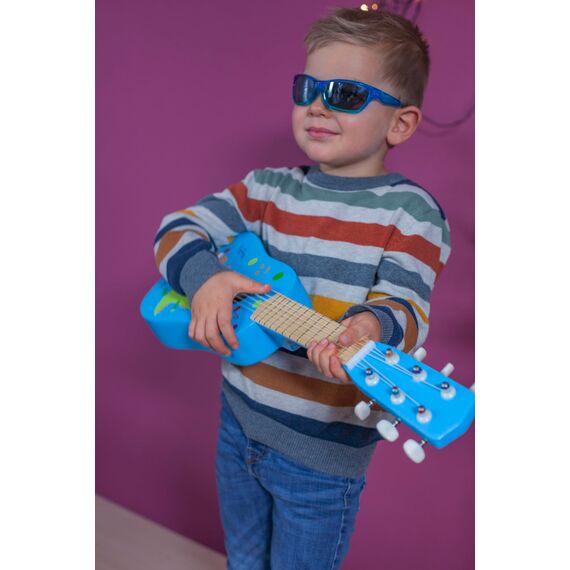 Eichhorn – Gitarre für Kinder – Blaue Kindergitarre, stimmbare Nylonsaiten, Holzspielzeug, mit Dino, Holzgitarre für Jungen und Mädchen ab 3 Jahren