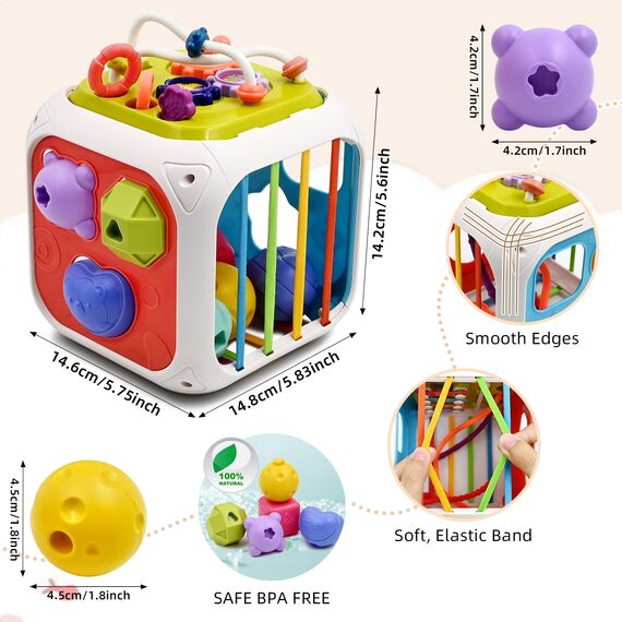 spielzeug ab 1 2 Jahr, 7 in 1 Montessori Babyspielzeug Motorikschleife Activity Center Motorikspielzeug Lernspielzeug Sensorik Sortierspiel Motorikwürfel kinderspielzeug für Junge Mädchen Geschenk