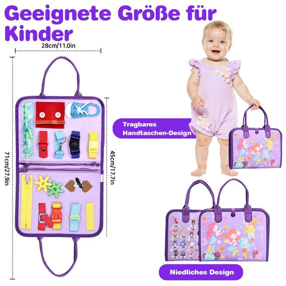 JHkim Montessori Busy Board Deutsch, Kinder Spielzeug ab 1 2 3 4 Jahre, Activity Board Busy Book, Geschenke für Junge Mädchen, Kinder Sensorik Lernspielzeug, Motorikbrett für Reise Auto Flugzeug