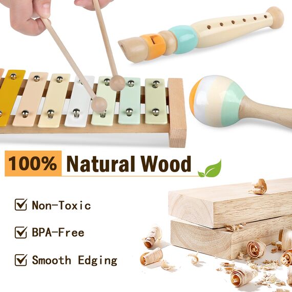 Babyspielzeug für 6 bis 12 Monate alte Babys, Montessori-Spielzeug. Enthält Holzstapelsteine, Zahnungspielzeug für Säuglinge, Sensorikbälle und EIN Xylophon-Musikspielzeug für Kleinkinder über 1 Jahr