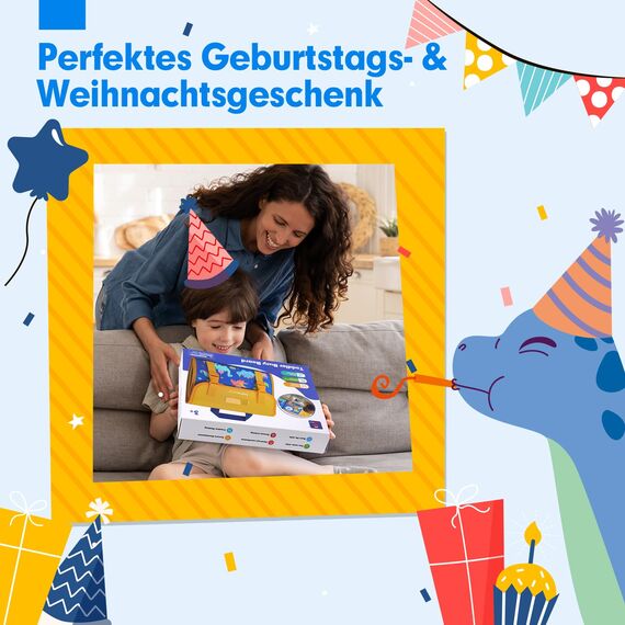 hahaland Busy Board Montessori Spielzeug ab 3 Jahre, Dinosaurier Thema Activity Board ab 3 4 5 Geschenk für Jungen, Baby Motorikspielzeug,18 in 1 Vorschul-Lernaktivitäten mit 12 Lebenskompetenzen