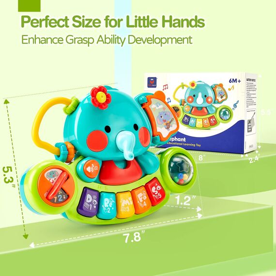 Hahaland Baby Spielzeug ab 6 Monate Mädchen,Elefant Musikspielzeug Motorikspielzeug,Musikinstrumente mit Licht & Klang Kinder Keyboard Babyspielzeug ab 1 Jahr Mädchen Jungen