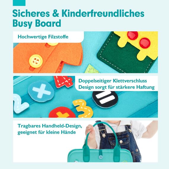 hahaland Busy Board Montessori Spielzeug, Interaktives Lernspielzeug und Motorikspielzeug für Kinder 3+ mit 15 Aktivitäten, Activity Board für Reise Autofahrt Flugzeug, Busy Book Geschenk 3 Jahre