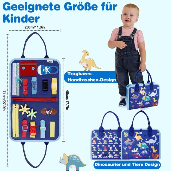 JHkim Busy Board Deutsch Montessori Spielzeug ab 1 2 3 4 Jahre, Geschenk für Jungen & Mädchen, Kinder Lernspielzeug Activity Busy Book, Kinder Motorikspielzeug, Motorikbrett für Reise/Auto/Flugzeug